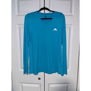 Pelagic Women's XL Blue Long Sleeve Performance Top UPF 50+ V-Neck Fishing Shirt